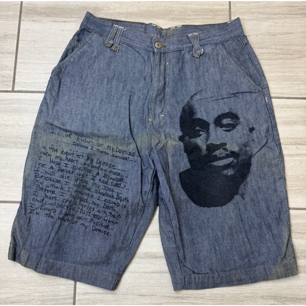 VTG Tupac Makaveli Shorts‎ Mens 36 Baggy 90s Hip Hop 2pac Logo Jorts Streetwear